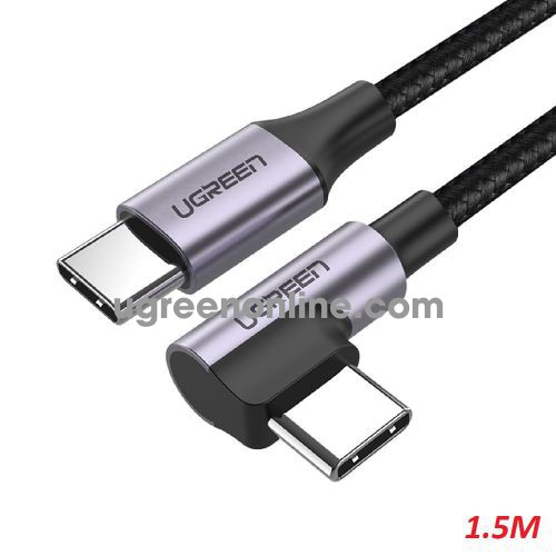 Ugreen 50124 1.5m 90 degree 3A black USB-C 2.0 Male To Angled USB-C 2.0 Male Data Cable US255 10050124