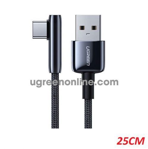 Ugreen 70430 0.25m USB 2.0 A to Angled USB-C M - M Cable Nickel Plating Zinc Alloy Shell with Braided 25cm Black US317 10070430