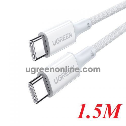 Ugreen 15268 1.5m 100w 5a qc4.0 pd USB type C to USB-C 2.0 Silicone Fast Charging Cable White US557 10015268