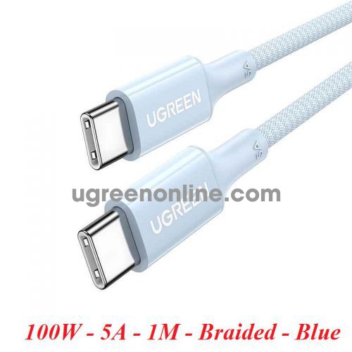 Ugreen 15271 1m 100w 5a qc4.0 pd USB type C to USB-C 2.0 Braided Fast Charging Cable Blue US557 10015271