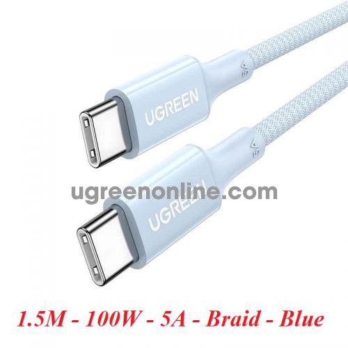 Ugreen 15272 1.5m 100w 5a qc4.0 pd USB type C to USB-C 2.0 Braided Fast Charging Cable Blue US557 10015272