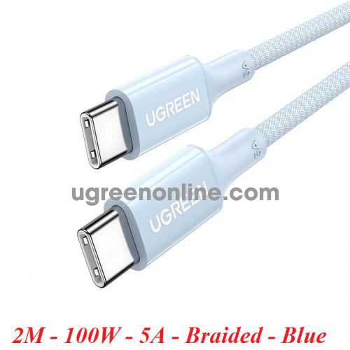 Ugreen 15273 2m 100w 5a qc4.0 pd USB type C to USB-C 2.0 Silicone Fast Charging Cable Blue US557 10015273