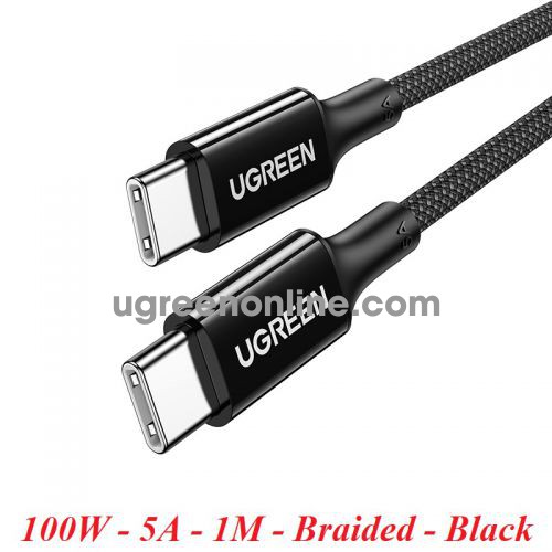 Ugreen 15275 1m 100w 5a qc4.0 pd USB type C to USB-C 2.0 Braided Fast Charging Cable Black US557 10015275