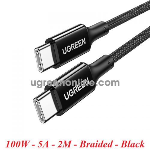 Ugreen 15277 2m 100w 5a qc4.0 pd USB type C to USB-C 2.0 Braided Fast Charging Cable Black US557 10015277