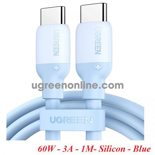 Ugreen 15279 1m 60w 3a qc4.0 pd USB type C to USB-C 2.0 Silicone Fast Charging Cable blue US563 10015279