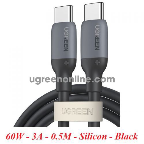 Ugreen 15282 0.5m 60w 3a qc4.0 pd USB type C to USB-C 2.0 Silicone Fast Charging Cable 50cm black US563 10015282