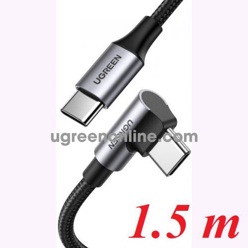 Ugreen 70644 1.5M 100W 90 degree black USB type C 2.0 to Angled USB type C M-M Cable Aluminium Shell with Braided US334 10070644