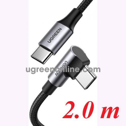 Ugreen 70645 2M 100W 90 degree black USB type C 2.0 to Angled USB type C M-M 5A Cable Aluminium Shell with Braided US334 10070645