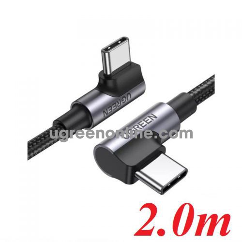 Ugreen 70698 2M both 90 degree head x 2 black Angled USB type C M-M Cable Aluminium Shell with Braided US335 10070698