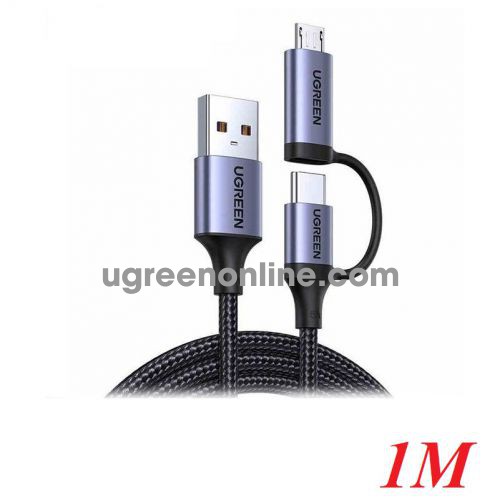 Ugreen 70555 1M Usb A Male To Micro Usb+Usb C 5V/5A Alu Case Nickel Plating Braided Cable Gray US324 10070555