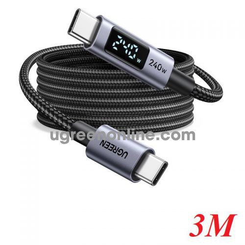 Ugreen 65868 3m 240w cáp sạc nhanh usb-c pd có màn hình led usb type c black l530 10065868