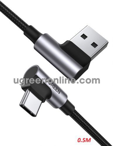 Ugreen 20855 0.5M Right Angle black USB type C Quick Charging to 90 degree A Cable Nickel Plating Aluminum Shell US176 10020855