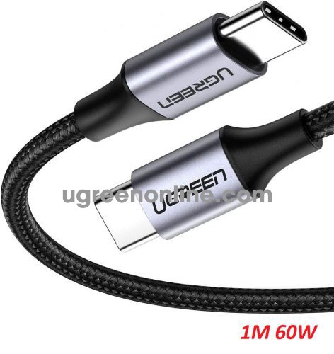 Ugreen 50150 1M 60W PD Fast Charging Cable USB type C 2.0 Round Nickel Plating Aluminum Shell Gray Black US261 10050150