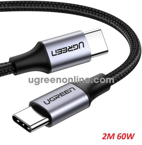 Ugreen 50152 2M 60W PD Fast Charging USB type C 2.0 Round Cable Nickel Plating Aluminum Shell Gray Black US261 10050152