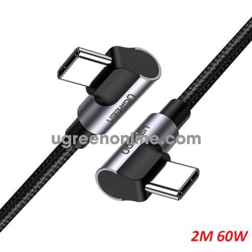 Ugreen 70531 2M black 60W Right Angle USB type C to C Angled cable Aluminum Case with Braided US323 10070531
