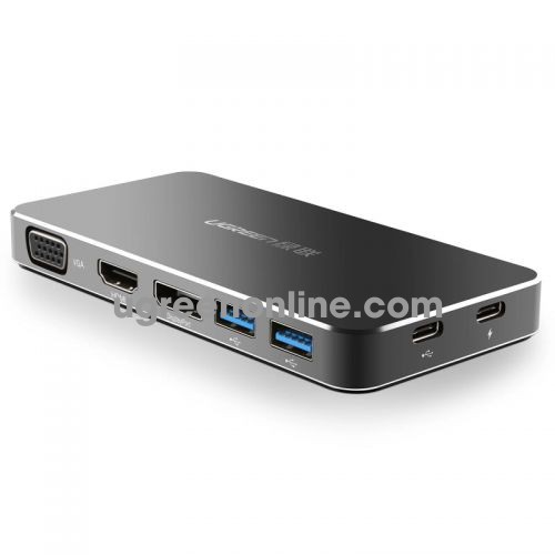 Ugreen 40872 usb c to vga hdmi dp 2*usb 3.0 type c pd converter đen cm120 10040872