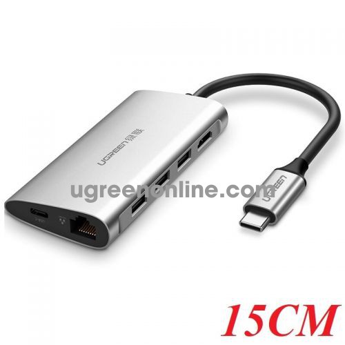 Ugreen 50516 25CM usb c to 3*usb 3.0 hdmi rj45 sd&tf converter bạc cm121 10050516
