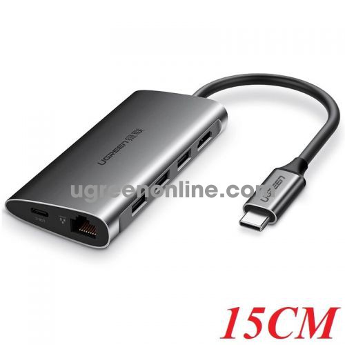 Ugreen 50538 25CM usb c to 3*usb 3.0 hdmi rj45 sd&tf converter xám cm121 10050538