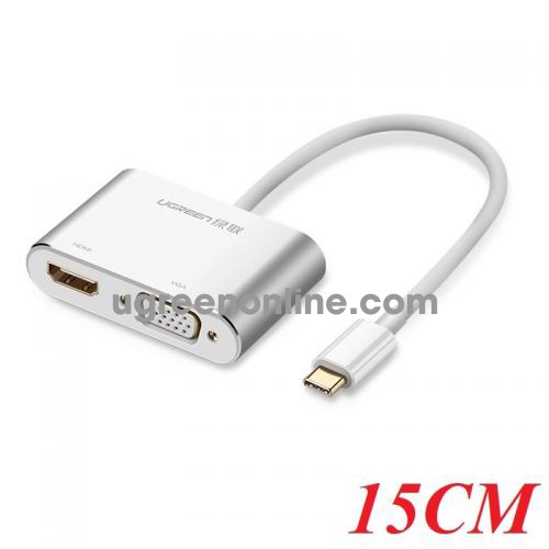 Ugreen 50317 15CM usb c to hdmi vga converter aluminum case bạc cm162 10050317