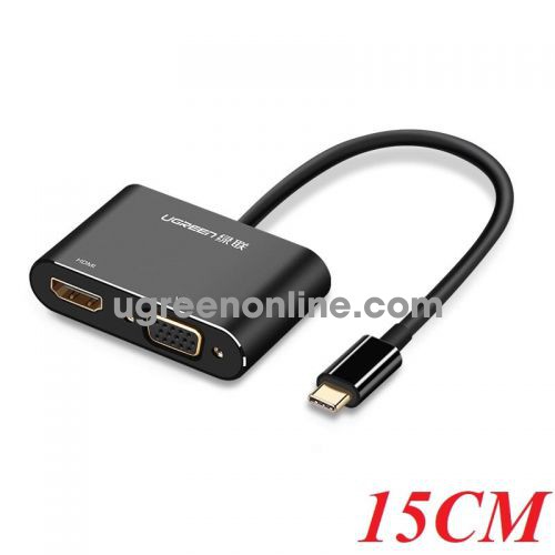 Ugreen 50318 15CM usb c to hdmi vga converter aluminum case đen cm162 10050318