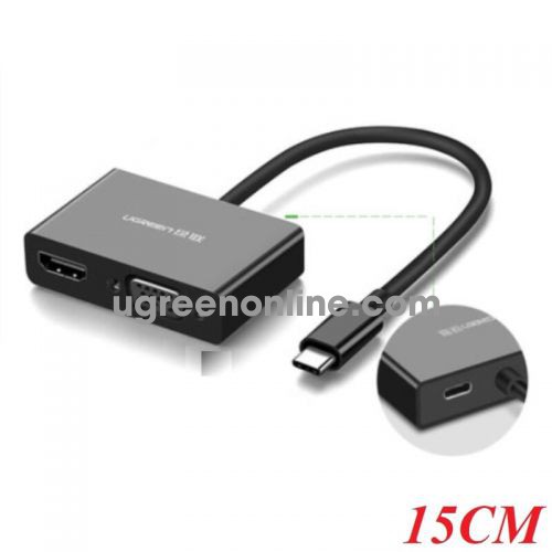 Ugreen 50507 15CM type c to hdmi vga converter with pd power đen cm164 10050507