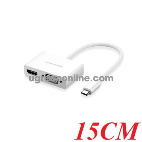 Ugreen 50508 15CM type c to hdmi vga converter with pd power trắng CM177 10050508