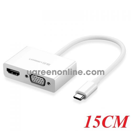 Ugreen 50510 15cm type c to hdmi vga converter trắng cm178 10050510