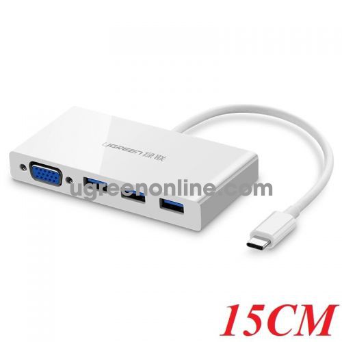Ugreen 40375 15CM type c to vga 3 usb 3.0 hub trắng mm133 10040375