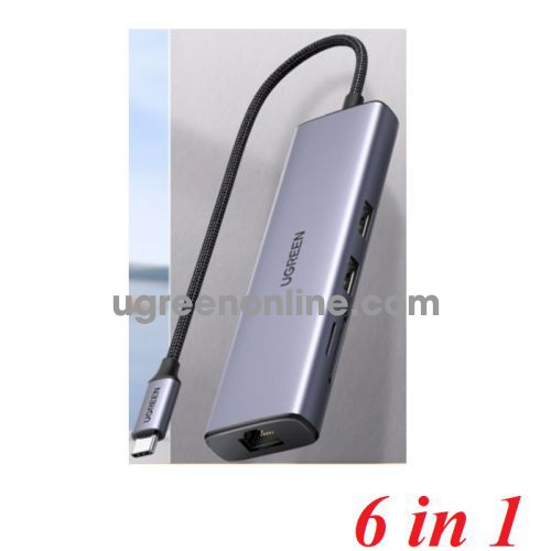 Ugreen 20954 4k 60hz gigabits USB-C to 2×USB 3.0 + HDMI + RJ45 10/100/1000Mbps + SD/TF CM512 10020954