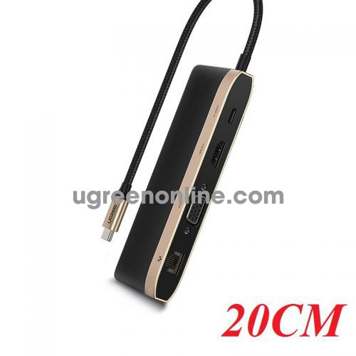 Ugreen 50988 20CM usb c to 3*usb 3.0 hdmi vga gigabit tf sd pd 9 in 1 converter cm221 10050988