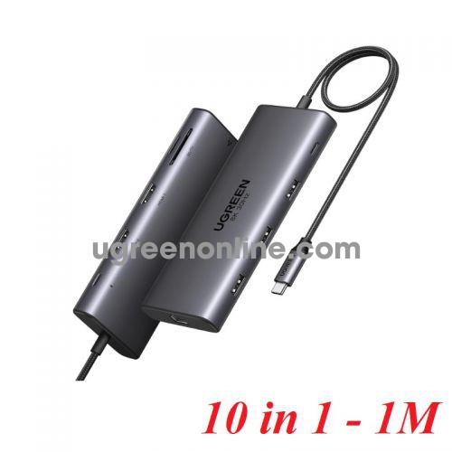 Ugreen 15534 10 in 1 Revodok Pro 210 USB type C Hub Two 4k60hz HDMI ports + 5Gbps USB-C + 1 x USBA 3.0 + two USB A 2.0 + 100W pd Power Delivery + gigabits RJ45 + SD Micro SD reader CM639 10015534