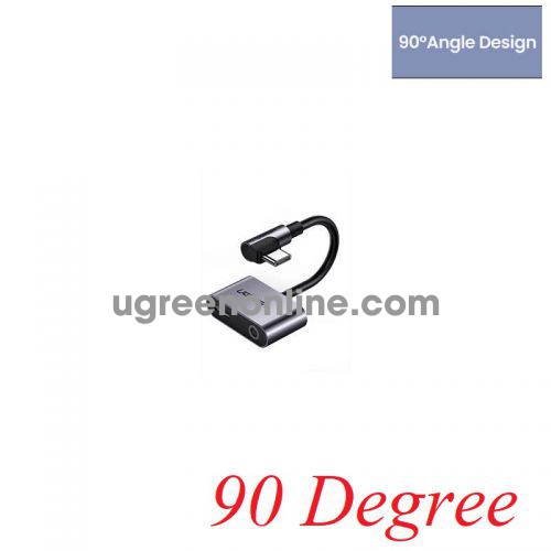Ugreen 60715 Angled USB type C to 3.5mm Audio + USB-C Adapter with Power Supply port CM193 10060715