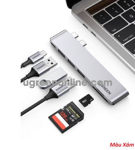 Ugreen 60560 Mackbook pro air 2 x USB type C to 3 x USB3.0-A + SD + TF + PD Multifunction Adapter Aluminum Shell Space Gray CM251 10060560