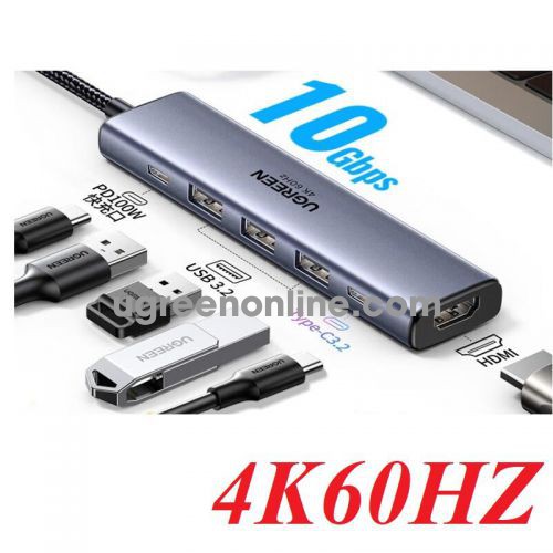 Ugreen 45031 hdmi 4K60HZ 3 x usb A 10Gbps gen2 usb PD 100w 6 in 1 type c converter CM511 10045031
