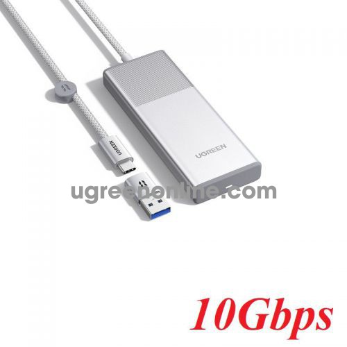 Ugreen 95846 10gbps box m.2 nvme hỗ trợ m-key 2230 / 2242 / 2260 / 2280 kèm cáp 20cm chuẩn usb type c dài 0.2m vỏ nhôm màu bạc hộp đựng ổ cứng ssd 95846fx 10095846