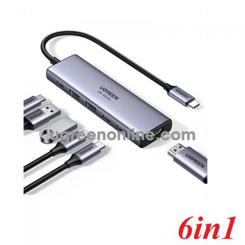 Ugreen 35999 6in1 usb 3.2  10gbps 100w hdmi 4k@60hz type c docking station compatible with apple laptops expansion port cm511 10035999