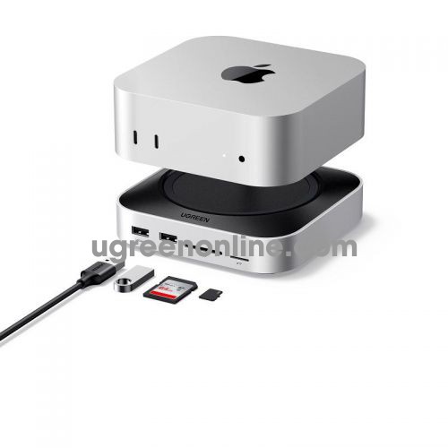 Ugreen 95094 docking for mac mini m4 11in1 khe ssd nvme hỗ trợ ssd 8tb cổng usb-a và usb-c 10gbps có nút nguồn 3xusb-a 3.2 + 4xusb 3.0 2a2c + sd/tf 3.0 + m.2 10gbps + cổng nguồn usb-c 5v vỏ nhôm cm841a 10095094