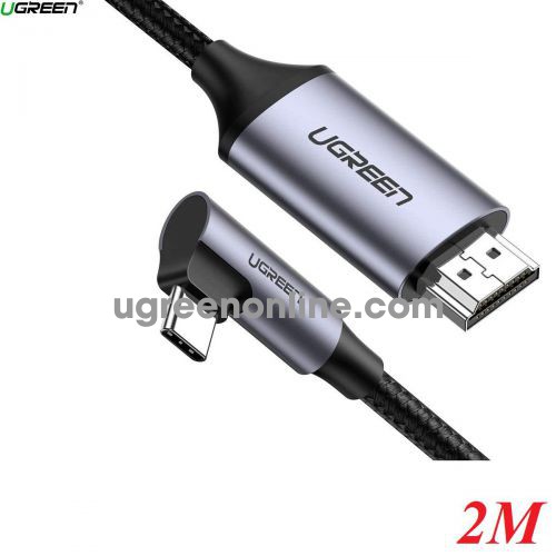 Ugreen 50530 2M black Right Angle USB type C to 4K HDMI Round Cable Zinc Alloy Shell with Braided MM141 10050530