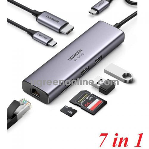 Ugreen 60515 4K 60Hz Giga Lan 2xUsb3.0 + hdmi + card reader from Type C Multifunction Adapter With Ethernet and PD support CM512 10060515