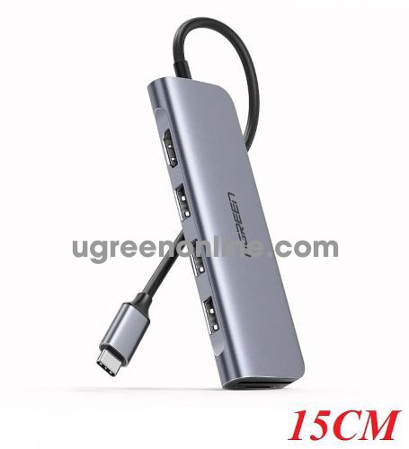 Ugreen 70410 15CM USB Type C Hub Aluminium 6-In-1 Type C to HDMI 4K Adapter with 3 USB 3.0 Ports SD/TF Card Reader Compatible CM195 10070410
