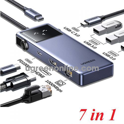 Ugreen 45155 4K60Hz Uno Qpai Pro 7In1 Usb-C Type C Hub 4K@60Hz Hdmi + 2 X Usb-A 3.0 + 1 X Usb-C 3.0 + 1 X Usb-A 2.0 + Gigabits Rj45 + Pd 100W Does Not Support Video Transmission CM888 10045155