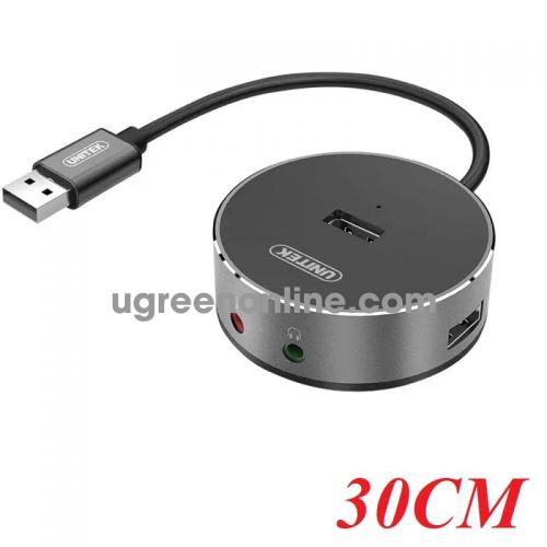 Unitek 98550 Y-2197GY 30CM Màu Xám Bộ chia USB 2.0 sang 3 cổng USB 2.0 + Audio 10098550