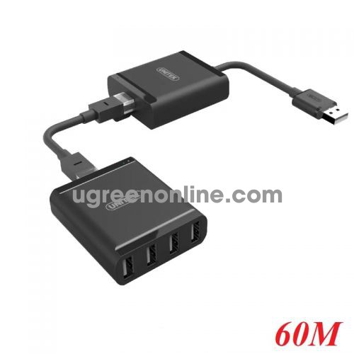 Unitek 97436 Y-2516 60M Màu Đen Bộ kéo dài USB 2.0 ra 4 cổng USB qua cổng Lan 10097436