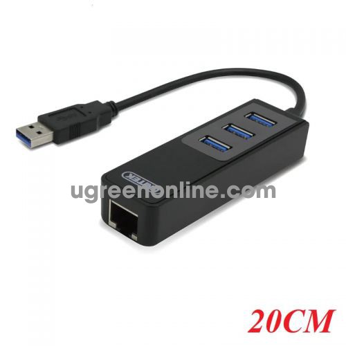 Unitek 97535 Y-3045C 1000Mbps 20CM Màu Đen Bộ chia USB sang 3 Cổng USB 3.0 + Lan Gigabit 10097535