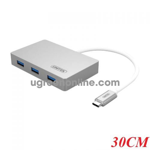 Unitek 96359 Y-3190 30CM 60W Màu Bạc Bộ chuyển đổi USB Type-C sang 3 cổng USB 3.0 có cổng hổ trợ nguồn cổng USB Type- 10096359