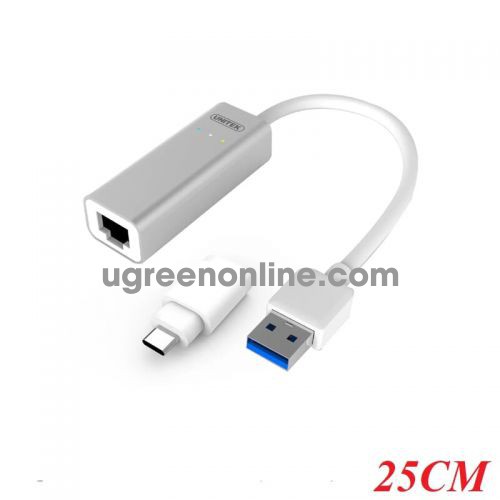 Unitek 98966 Y-3464 25CM Màu Bạc Cáp chuyển Usb 3.0 sang Lan + kèm Đầu Đổi Type-C 10098966