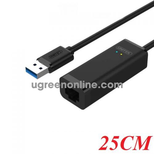 Unitek 95614 Y-3470BK 25CM 1000Mbps Màu Đen Cáp chuyển Usb 3.0 sang Lan Giagabit 10095614