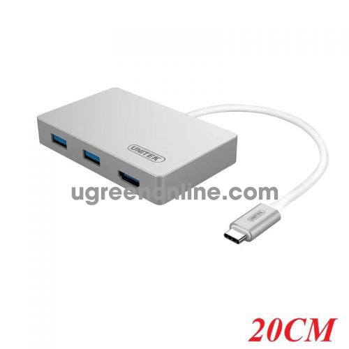 Unitek 95394 Y-3707 60W Màu Bạc Bộ chuyển USB Type-C sang 2 cổng USB 3.0 + HDMI + cổng hổ trợ nguồn USB Type-C 10095394