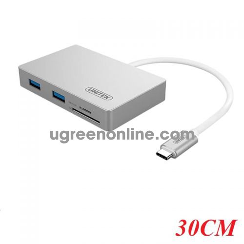 Unitek 98948 Y-9319 30CM 60W Màu Bạc Bộ chuyển đổi USB Type-C sang 2 cổng USB 3.0 đọc thẻ nhớ SD TF có cổng hổ trợ nguồn cổng USB Type- 10098948