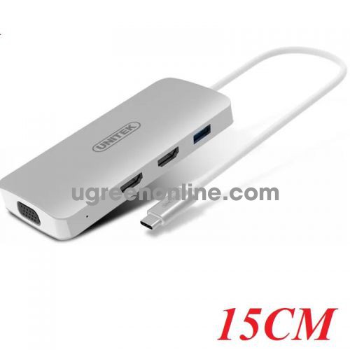 Unitek 95655 Y-9116 18CM 60W Màu Bạc Cáp chuyển Type-C sang 1*USB 3.0 + 2*HDMI + VGA + 1*USB Type-C PD Female 10095655